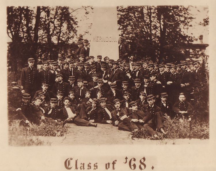 If You Survive the Looks You'll Be Tickled Smaragdine... - You really can't tell from this picture, mainly because it is in black and white, but the 1868 graduating class from the US Naval Academy in Annapolis is definitely tickled pink (except for the front row, they were tickled glaucous.
