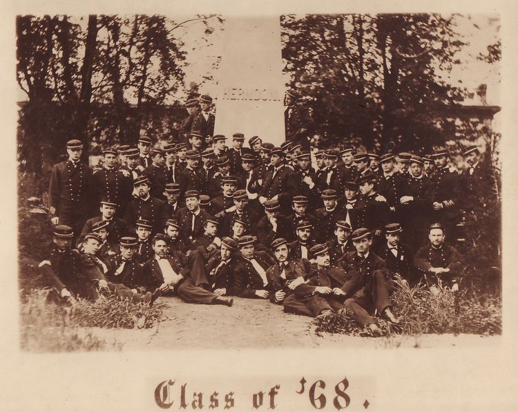 Just a little background... - You really can't tell from this picture, mainly because it is in black and white, but the 1868 graduating class from the US Naval Academy in Annapolis is definitely tickled pink (except for the front row, they were tickled glaucous.