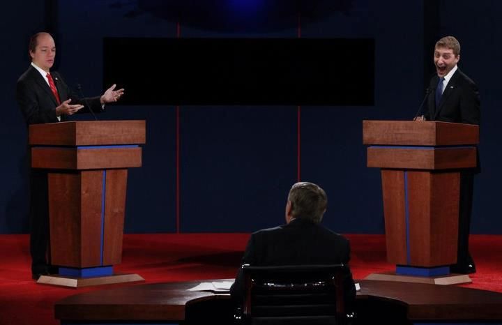 2016 Presidential and Vice Presidential Debates - Neal's constant mugging was as arousing as it was distracting.